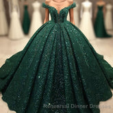 Hot Appliques Ball Gown Dark Green Wedding Dress Sequin Quinceanera Dresses